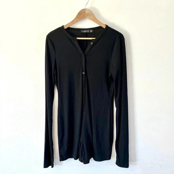 Lioness Angel Romper Black Button Front Ribbed Long Sleeve Size XXL, NWOT - Picture 2 of 11